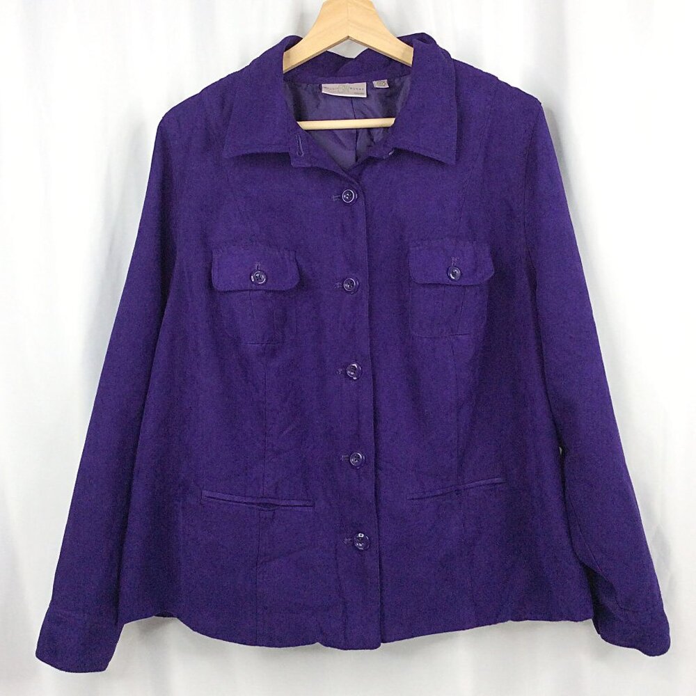 Studio Works Microfiber Blazer Jacket Women's Plus Size 20W Purple Button Down